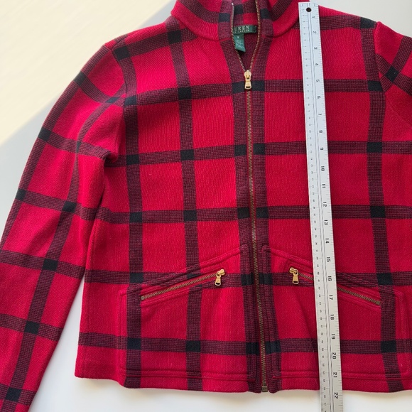 Ralph Lauren Front Zip Sweater Red & Black Plaid Size M - Picture 5 of 10